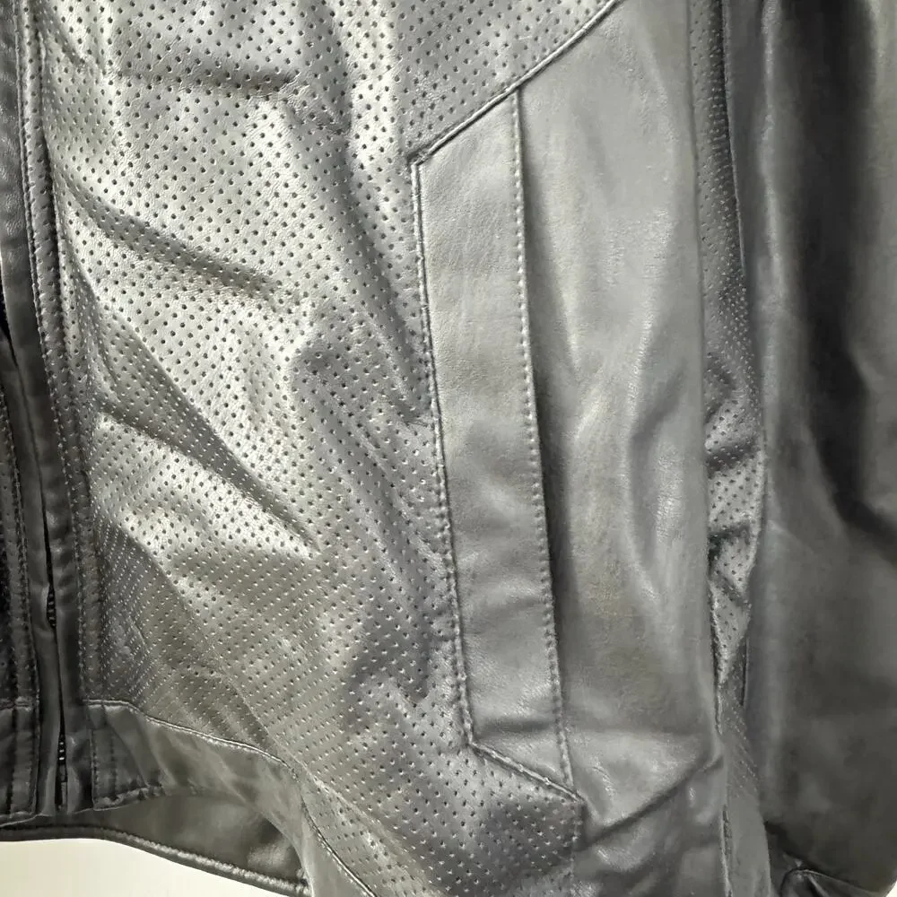 Michael Kors Men’s Black Faux Leather Jacket Size L Damage to Neck Area